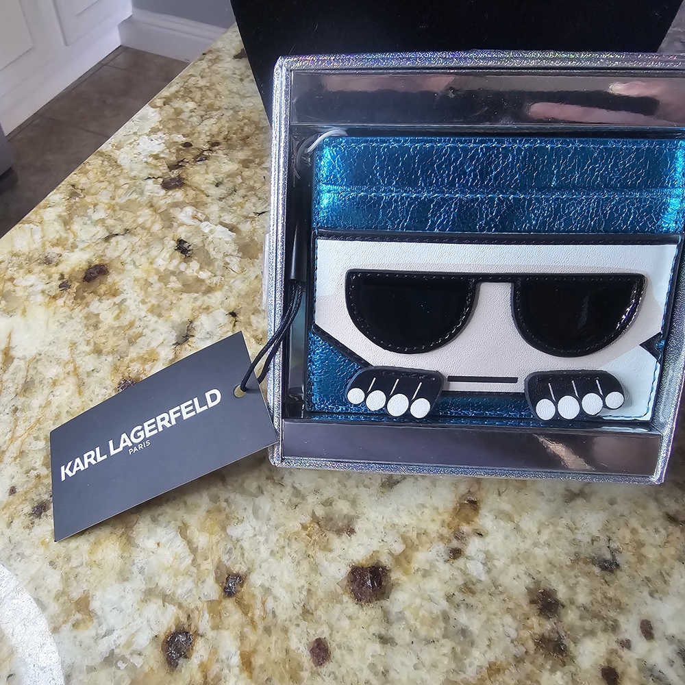 NWT Karl Lagerfeld Metallic Teal Blue Card Holder